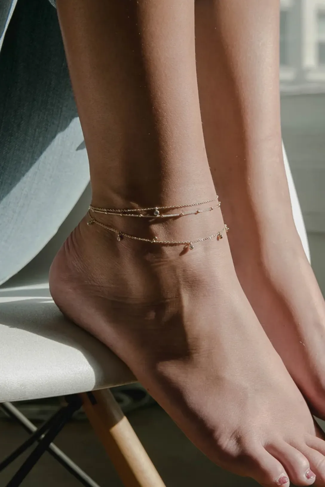 14k Satellite Bead Curb Chain Anklet
