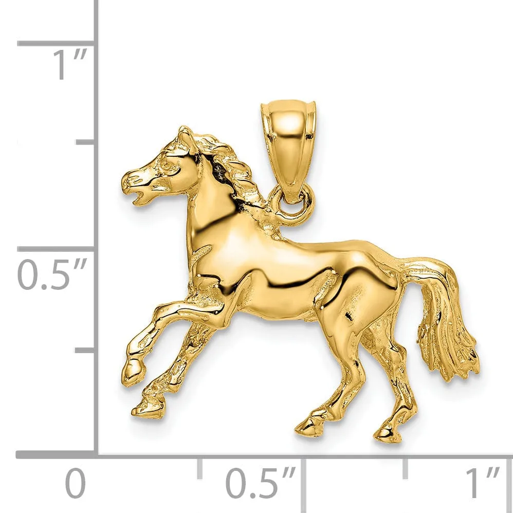 14K Yellow Gold Solid Polished Finish 3-Dimensional Horse Charm Pendant
