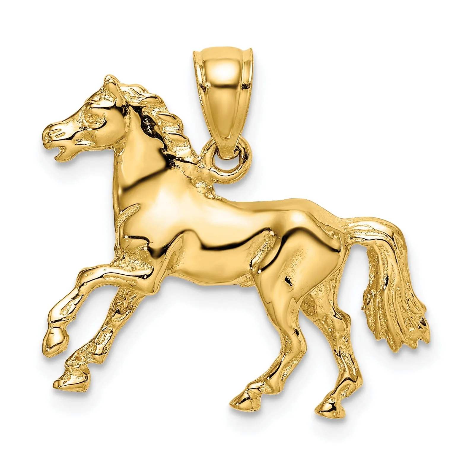 14K Yellow Gold Solid Polished Finish 3-Dimensional Horse Charm Pendant