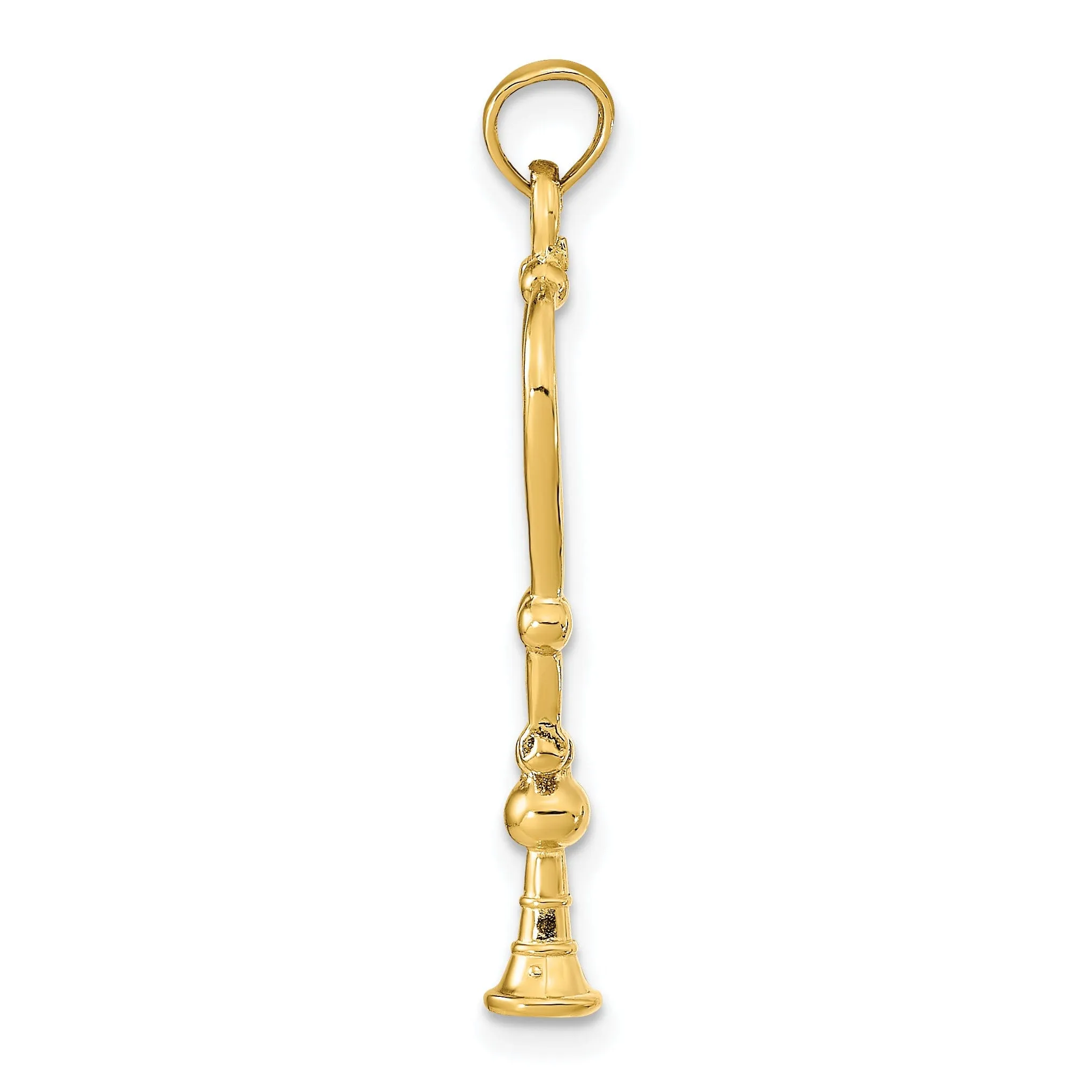 14k Yellow Gold Solid Polished Finish Moveable 3-Dimensional Stethoscope Charm Pendant