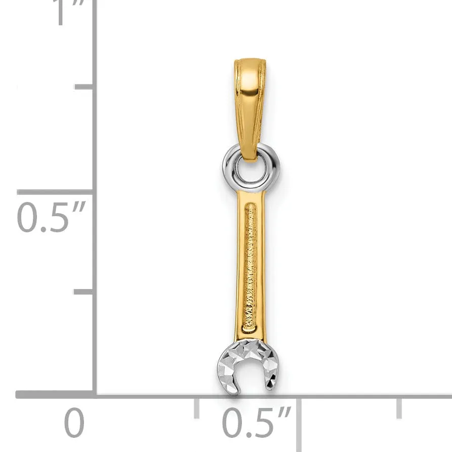 14k Yellow Gold, White Rhodium D.C Polished Finish Wrench Tool Pendant