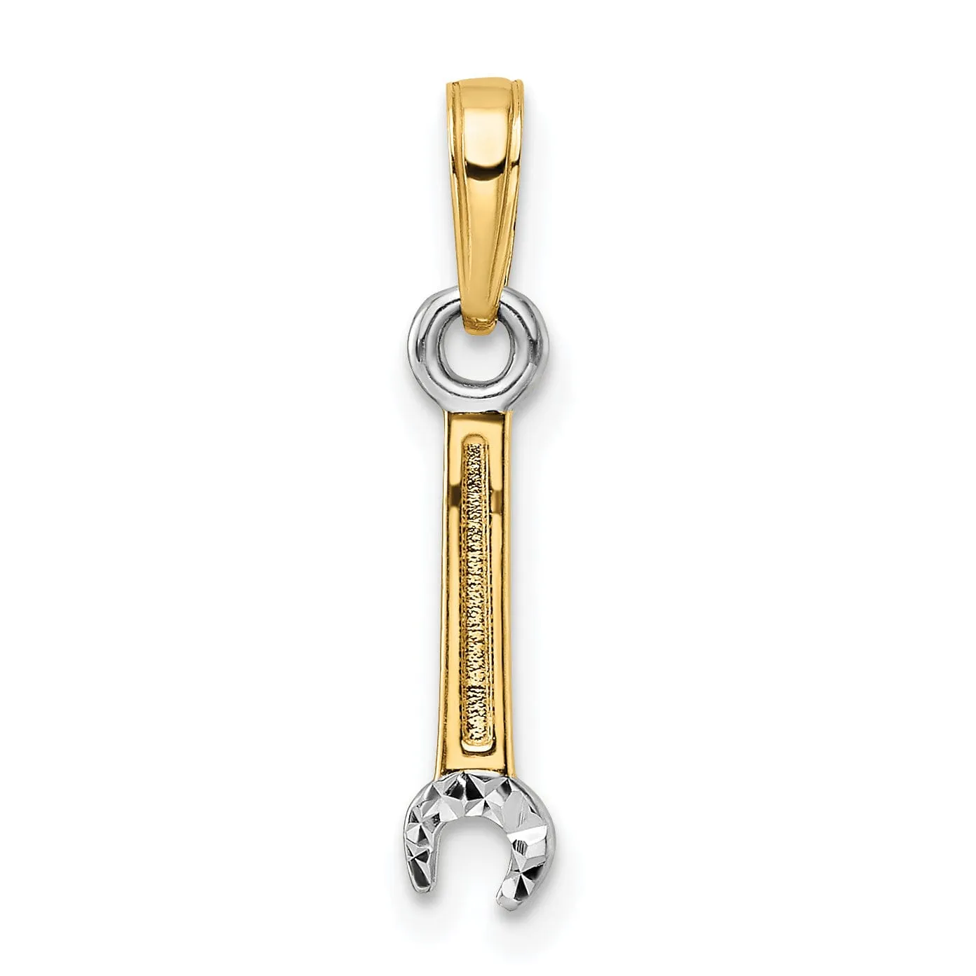 14k Yellow Gold, White Rhodium D.C Polished Finish Wrench Tool Pendant