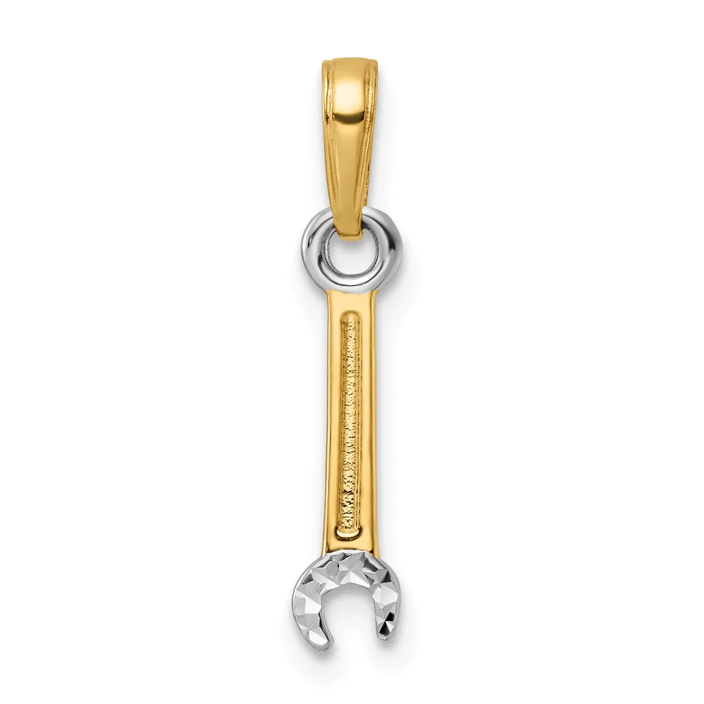 14k Yellow Gold, White Rhodium D.C Polished Finish Wrench Tool Pendant