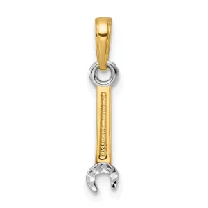 14k Yellow Gold, White Rhodium D.C Polished Finish Wrench Tool Pendant