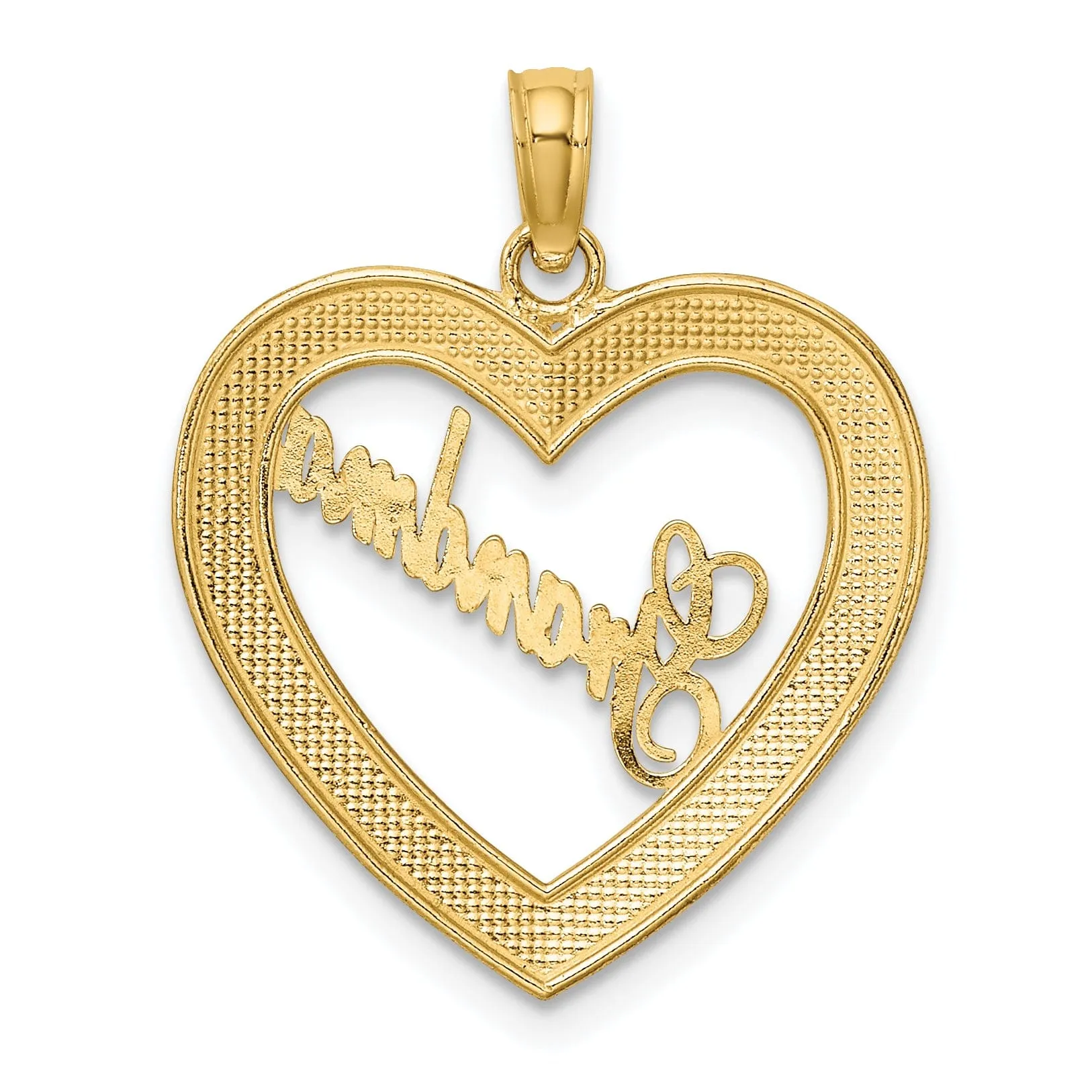 14k Yellow Gold, White RhodiumPolished Diamond Cut Finish Heart Shape Script GRANDMA Charm Pendant