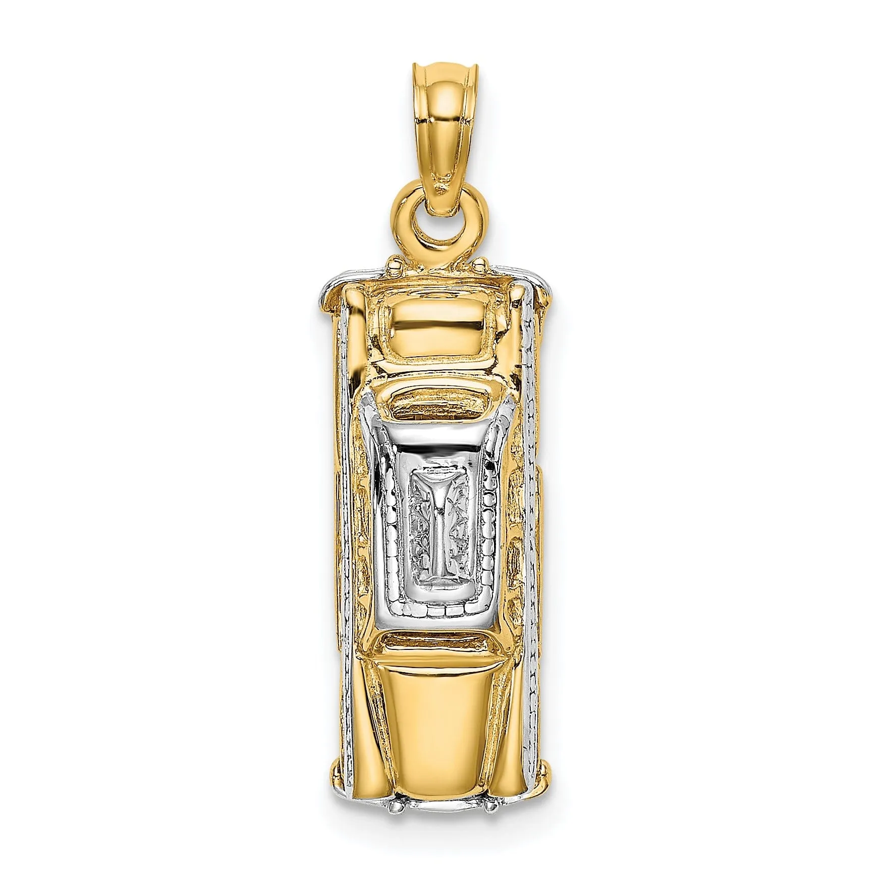 14k Yellow Gold,White Rhodium 3-Dimensional Taxi with Moveable Tires Taxi Cab Charm Pendant