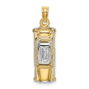 14k Yellow Gold,White Rhodium 3-Dimensional Taxi with Moveable Tires Taxi Cab Charm Pendant