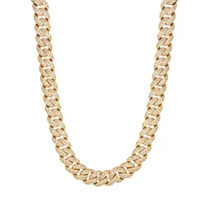 15MM Emerald Cut Iced 14K Gold Tone Miami Cuban Necklace