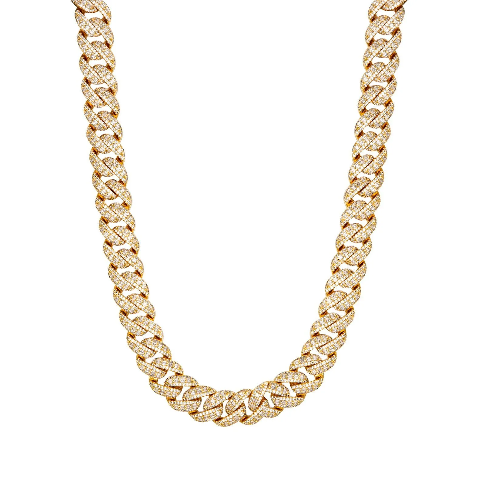15MM Emerald Cut Iced 14K Gold Tone Miami Cuban Necklace