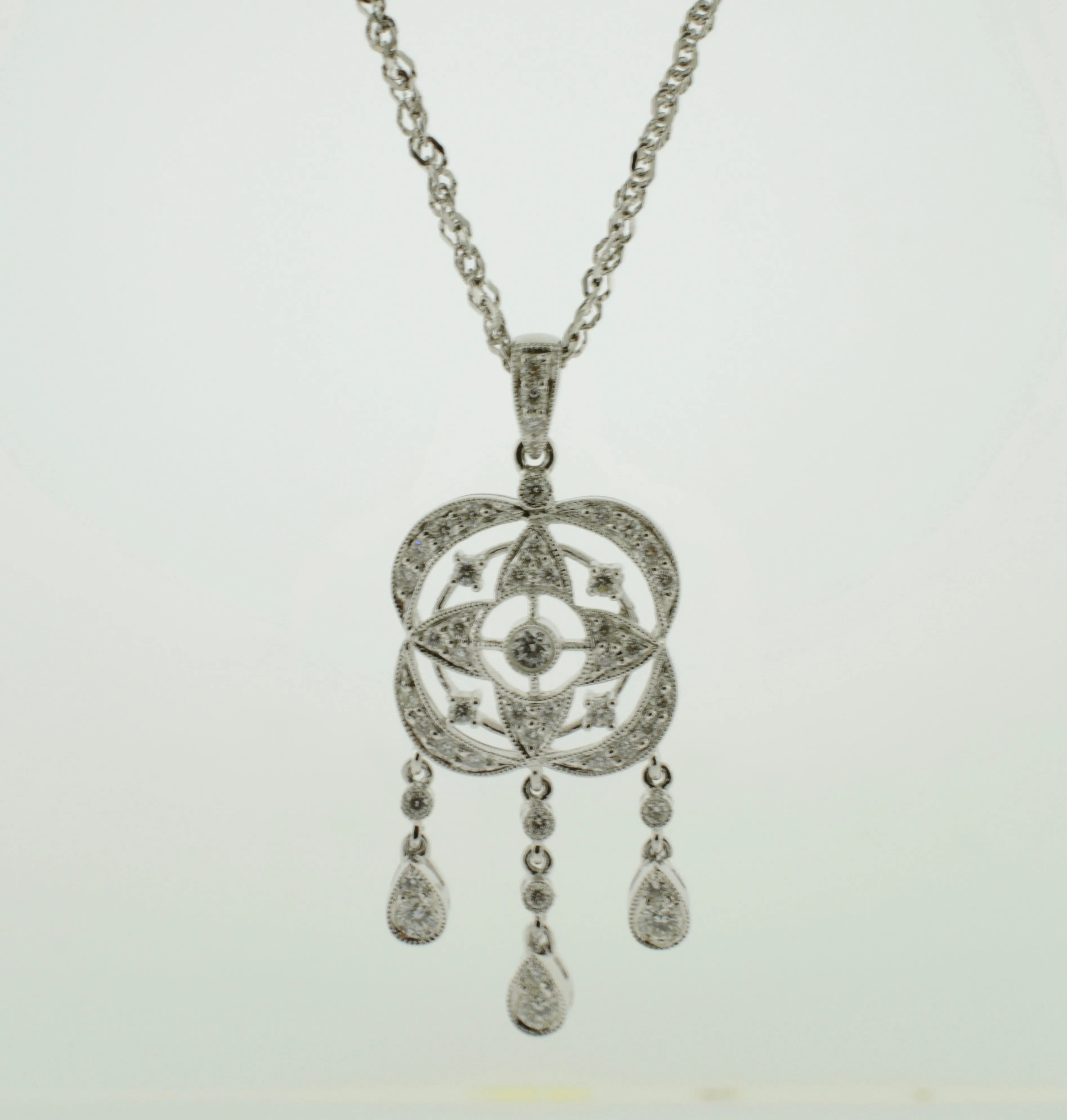 18K White Gold Chandelier Diamond Necklace on an 18" Chain