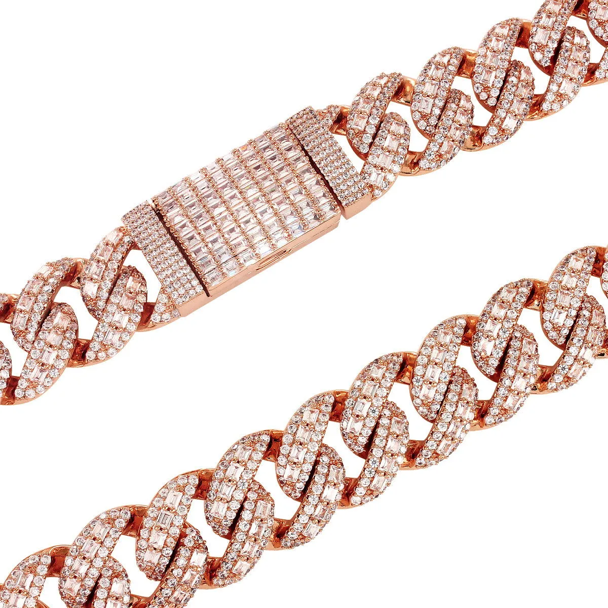 18mm Miami Cuban Emerald Cut Micro Pave Rose Gold Tone Chain