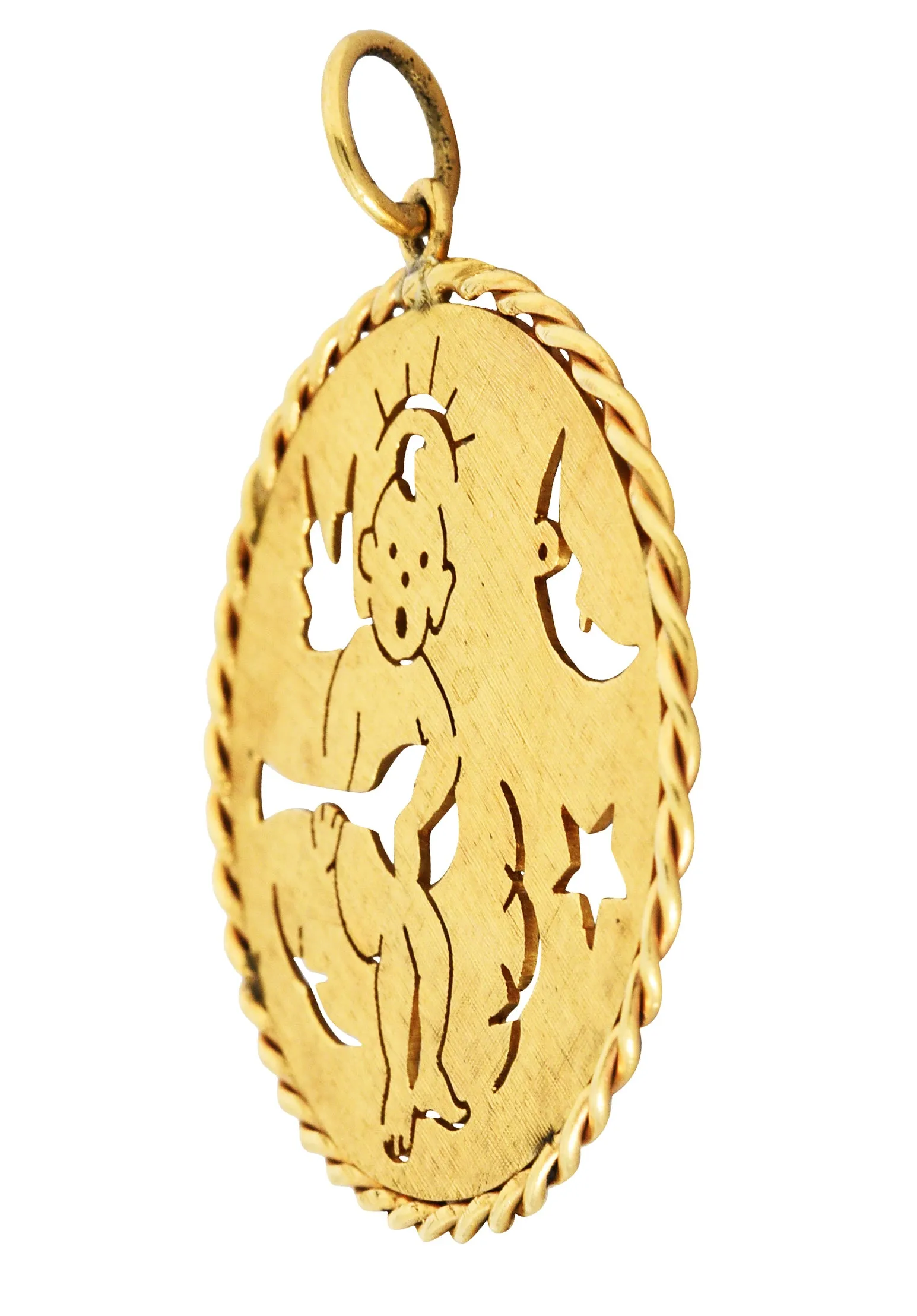 1960's Vintage 14 Karat Yellow Gold Celestial Angel Medallion Pendant
