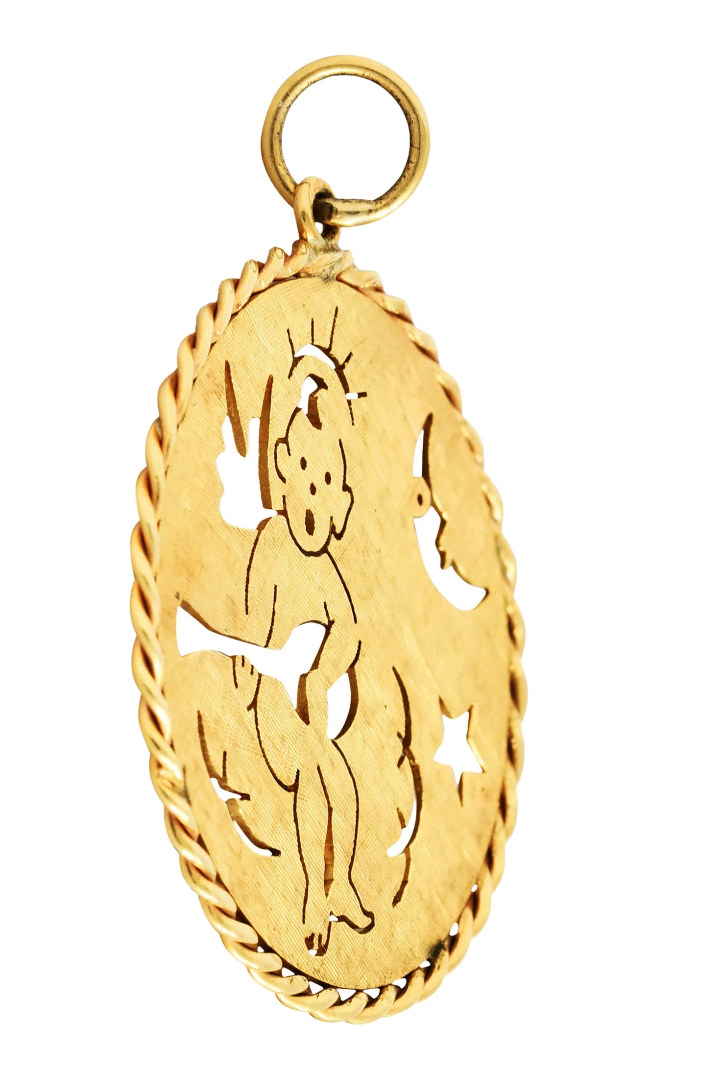 1960's Vintage 14 Karat Yellow Gold Celestial Angel Medallion Pendant