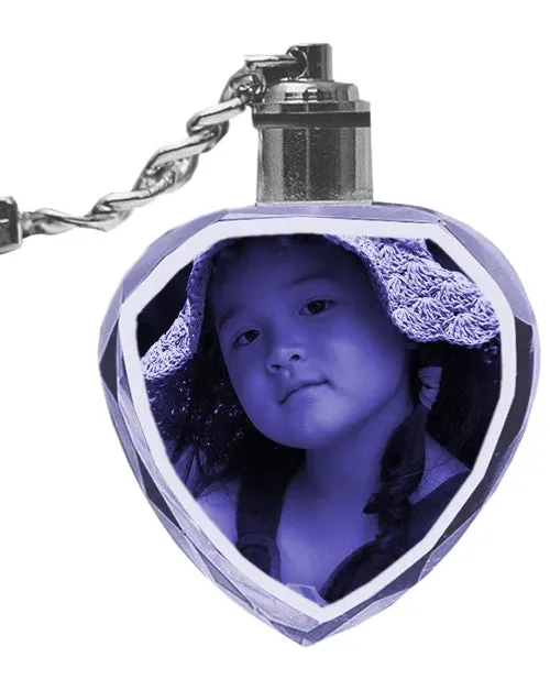 2D Laser Engraved Crystal Octagon Keychain with LED Light from your Photograph - 1 Person