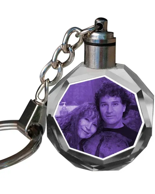 2D Laser Engraved Crystal Octagon Keychain with LED Light from your Photograph - 1 Person