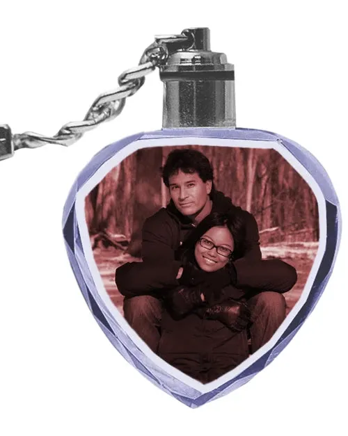 2D Laser Engraved Crystal Octagon Keychain with LED Light from your Photograph - 1 Person