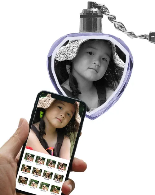 2D Laser Engraved Crystal Octagon Keychain with LED Light from your Photograph - 1 Person