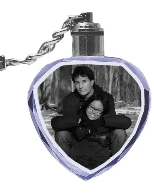2D Laser Engraved Crystal Octagon Keychain with LED Light from your Photograph - 1 Person