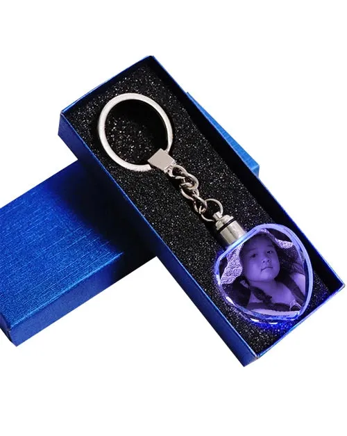 2D Laser Engraved Crystal Octagon Keychain with LED Light from your Photograph - 1 Person