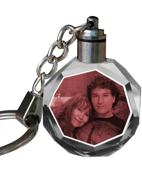 2D Laser Engraved Crystal Octagon Keychain with LED Light from your Photograph - 1 Person