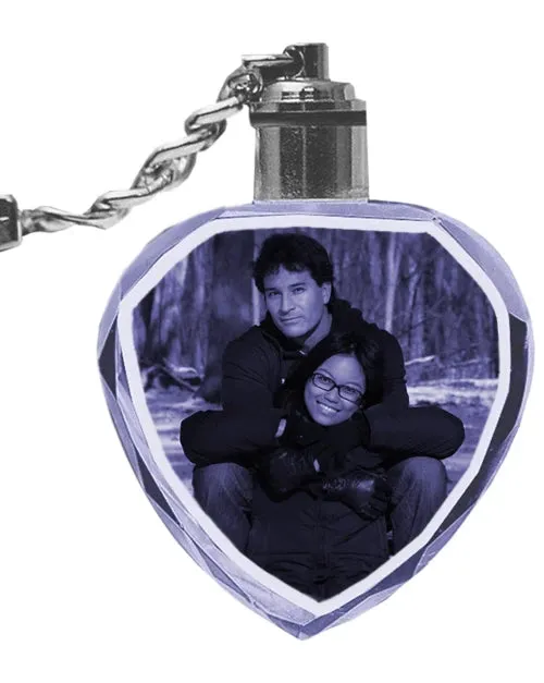 2D Laser Engraved Crystal Octagon Keychain with LED Light from your Photograph - 1 Person