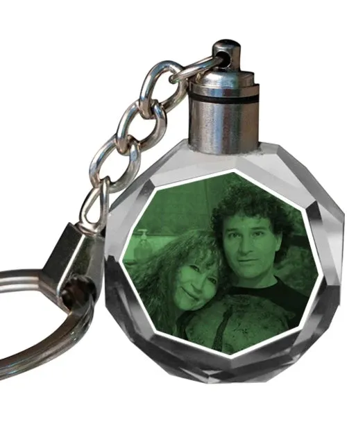 2D Laser Engraved Crystal Octagon Keychain with LED Light from your Photograph - 1 Person