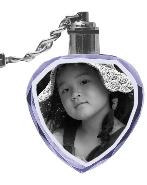 2D Laser Engraved Crystal Octagon Keychain with LED Light from your Photograph - 1 Person