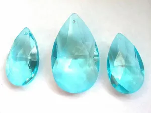 3pc Light Aqua Teardrop Chandelier Crystals, Aquamarine Set For Princess Crown