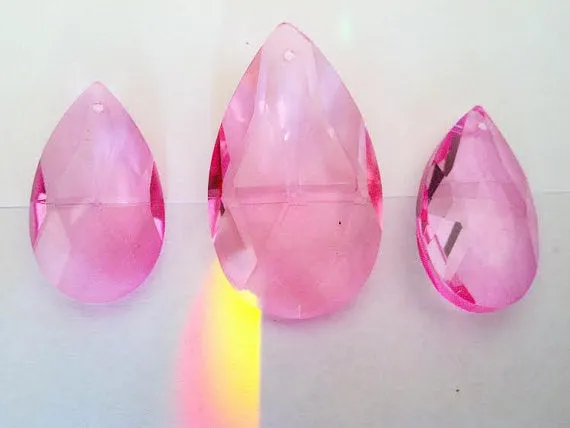 3pc Pink Teardrop Chandelier Crystals, Pink Set For Princess Crowns