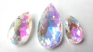 3pc Iridescent Teardrop Chandelier Crystals, AB Set For Princess Crown