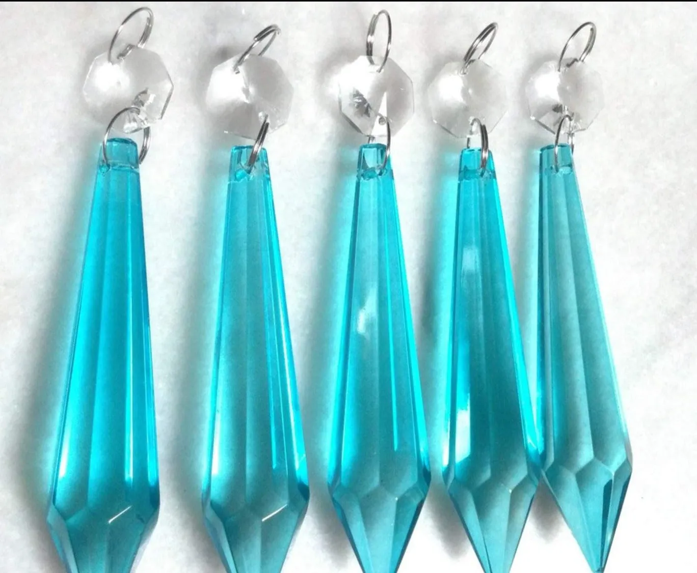 5 Light Aqua 80mm Icicle Chandelier Crystals