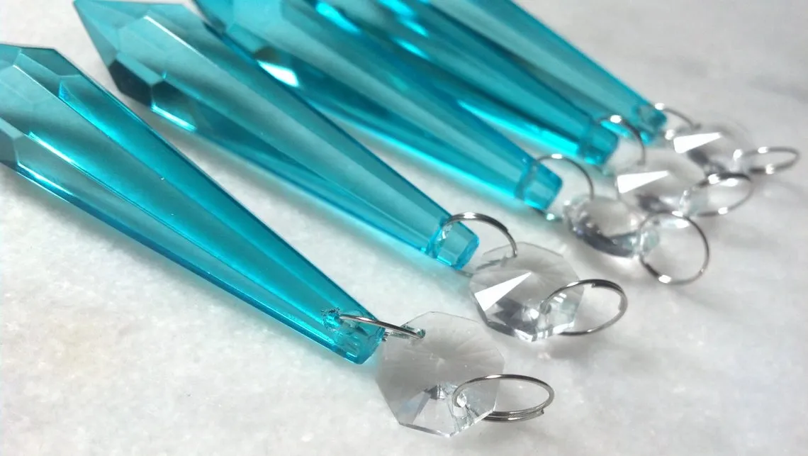 5 Light Aqua 80mm Icicle Chandelier Crystals