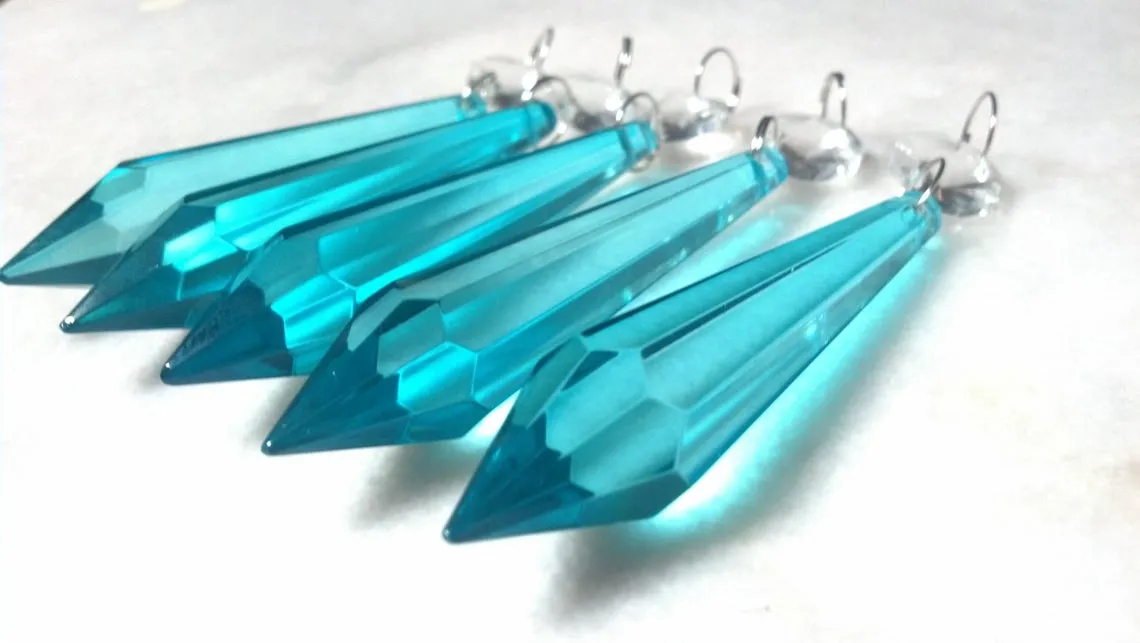 5 Light Aqua 80mm Icicle Chandelier Crystals