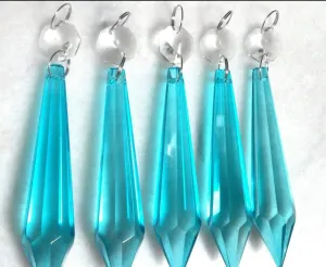 5 Light Aqua 80mm Icicle Chandelier Crystals
