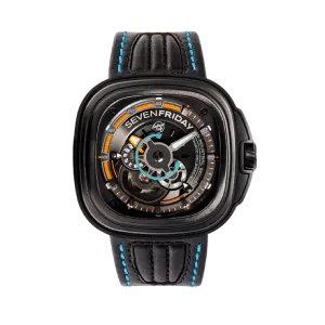 7Friday Black Leather Strap Black Dial Automatic Watch for Gents - P3B/02-X026