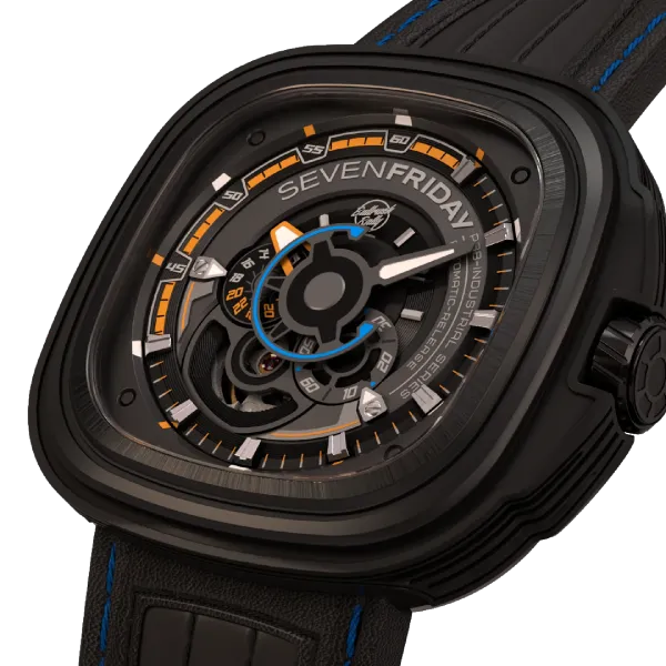 7Friday Black Leather Strap Black Dial Automatic Watch for Gents - P3B/02-X026