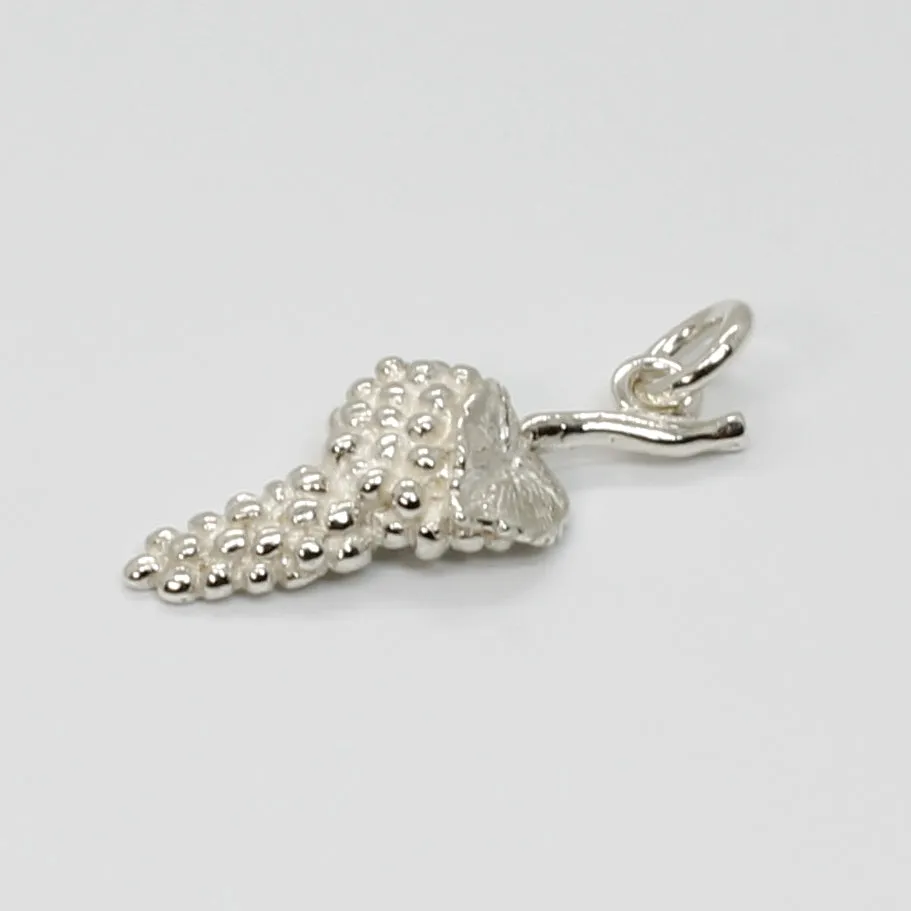 925 Sterling Silver Grape Cluster Charm with Grape Leaf