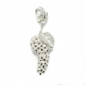925 Sterling Silver Grape Cluster Charm with Grape Leaf