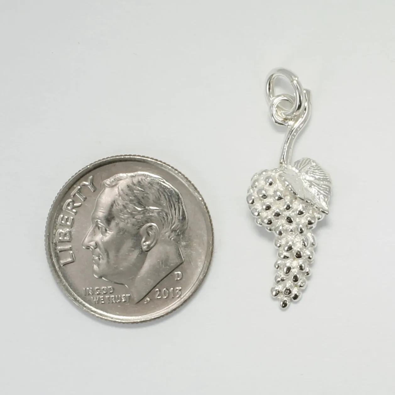 925 Sterling Silver Grape Cluster Charm with Grape Leaf