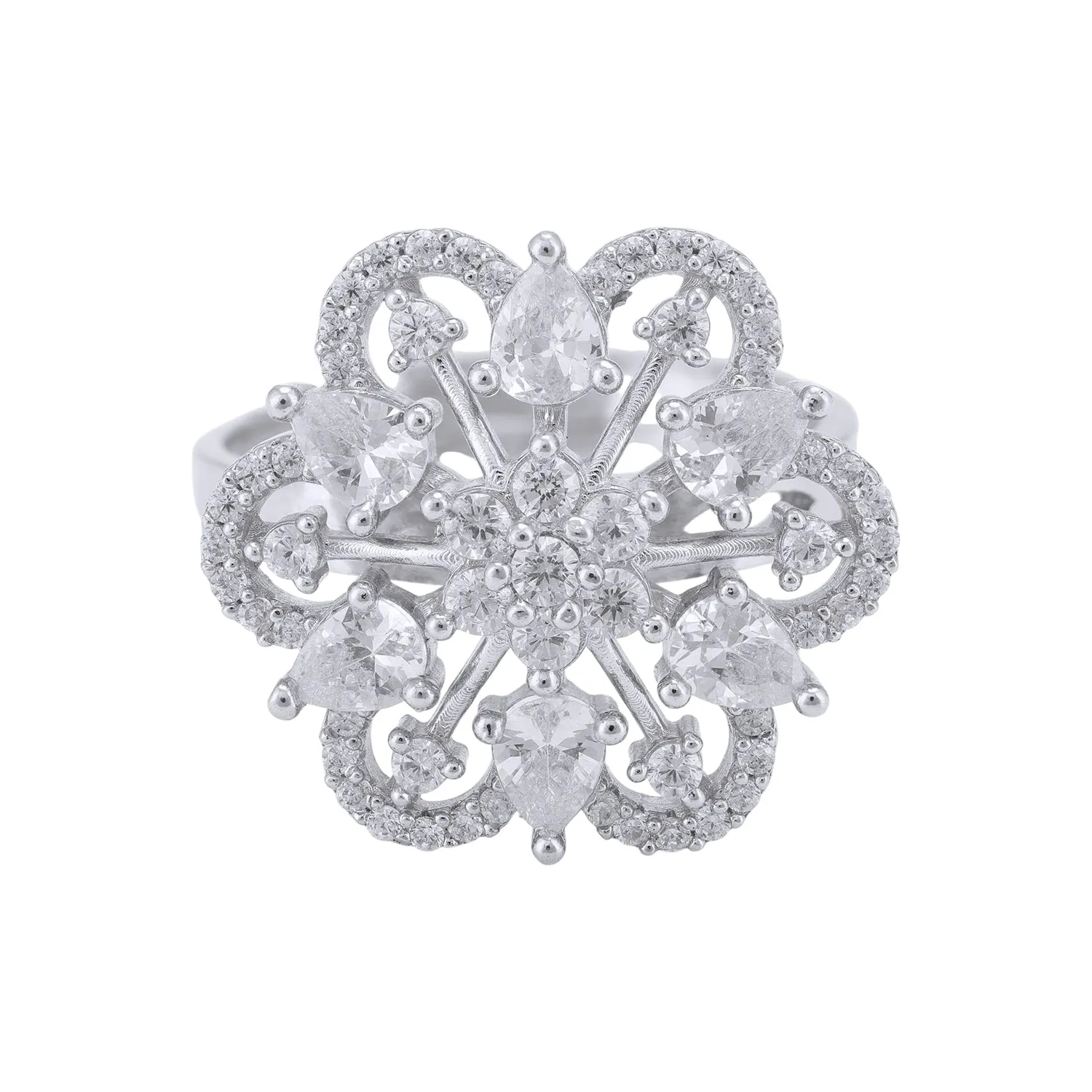 925 Sterling Silver Regal Blossom Cluster Cocktail Ring for Women