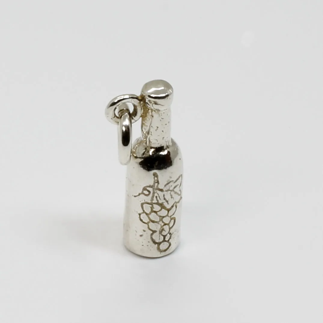 925 Sterling Silver Three Dimensional Wine Bottle Charm
