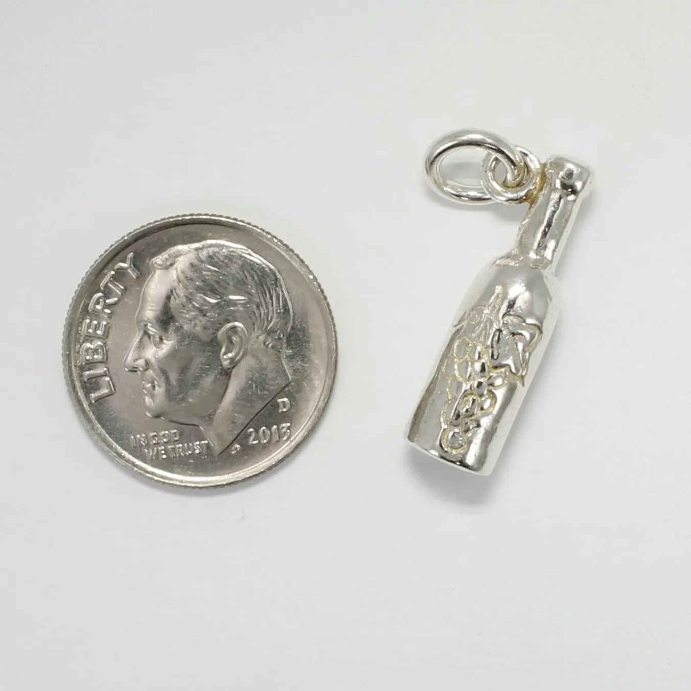 925 Sterling Silver Three Dimensional Wine Bottle Charm