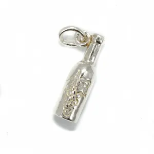 925 Sterling Silver Three Dimensional Wine Bottle Charm