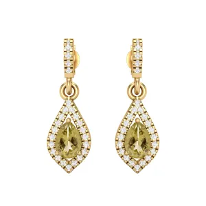 9k Yellow Gold Lemon Quartz Pear Shape Chandelier Teardrop Women Earrings