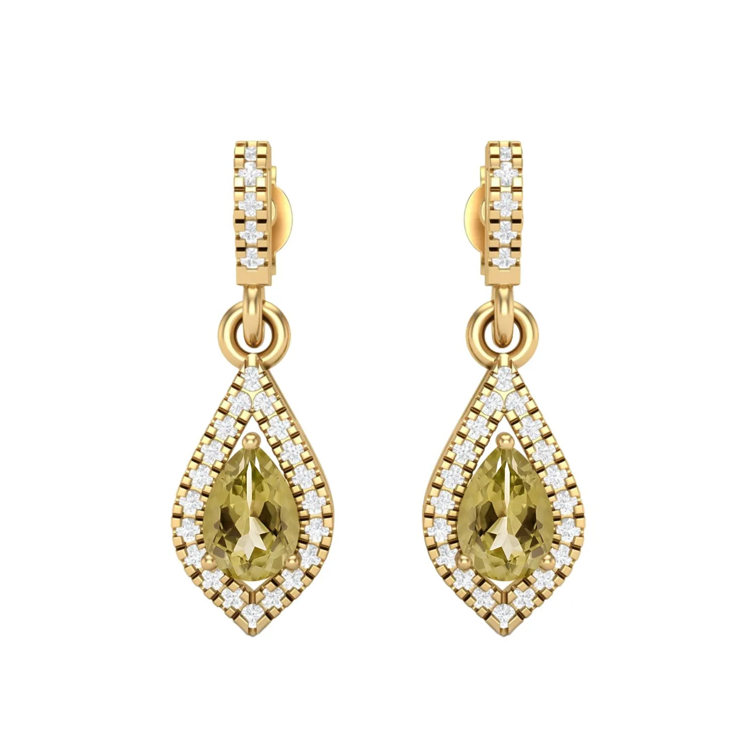 9k Yellow Gold Lemon Quartz Pear Shape Chandelier Teardrop Women Earrings