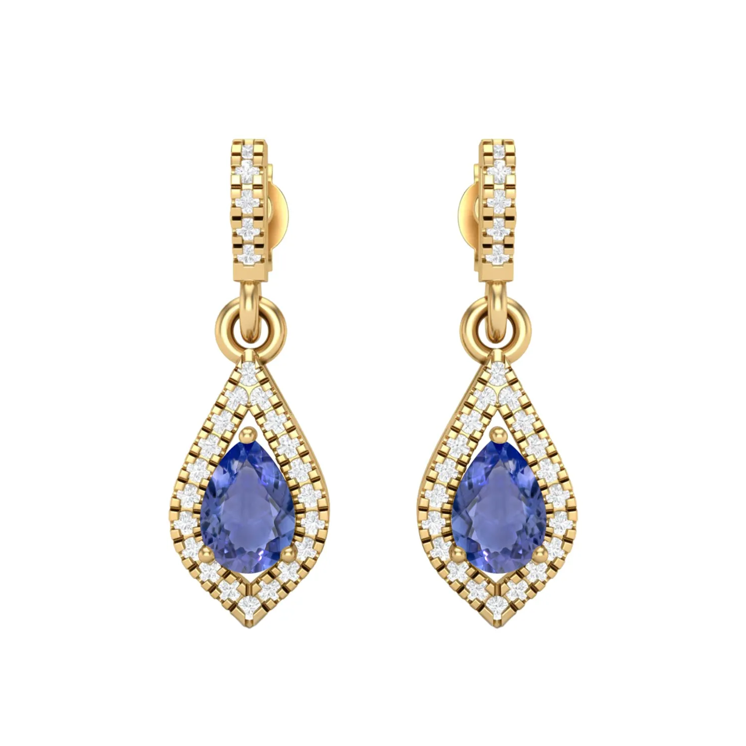 9k Yellow Gold Tanzanite Pear Shape Chandelier Teardrop Women Earrings