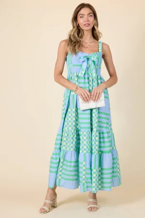 Adventures Begin Blue and Green Geometric Maxi Dress