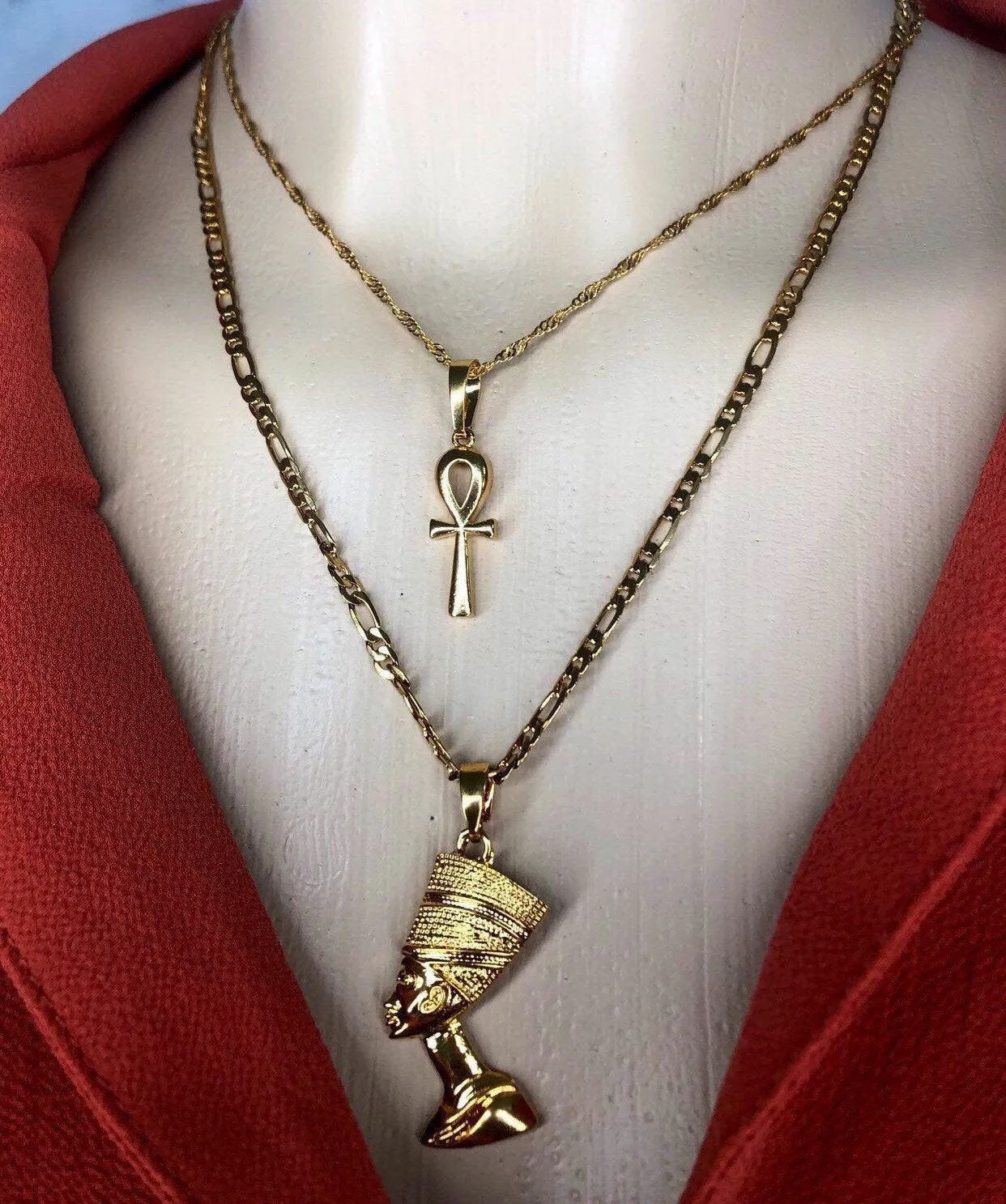 ANKH NECKLACE and Nefertiti necklace set ,anhk necklace , Nefertiti necklace ,mini anhk , women anhk, men anhk, men Nefertiti necklace ,anhk