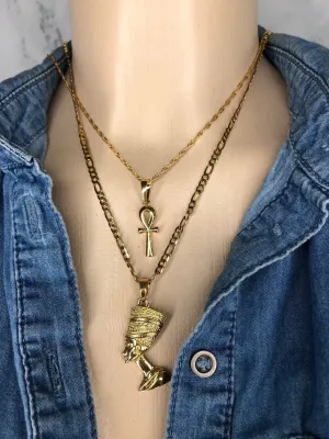 ANKH NECKLACE and Nefertiti necklace set ,anhk necklace , Nefertiti necklace ,mini anhk , women anhk, men anhk, men Nefertiti necklace ,anhk