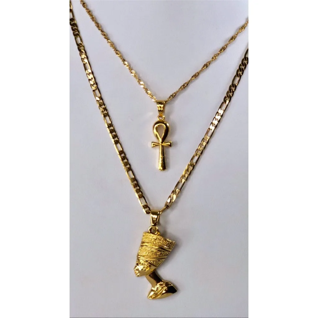 ANKH NECKLACE and Nefertiti necklace set ,anhk necklace , Nefertiti necklace ,mini anhk , women anhk, men anhk, men Nefertiti necklace ,anhk